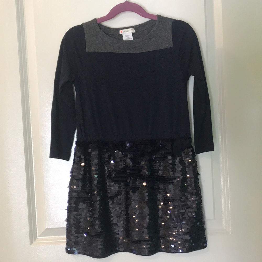 Crewcuts girls 7 navy/grey 3/4 sleeve dress sequin